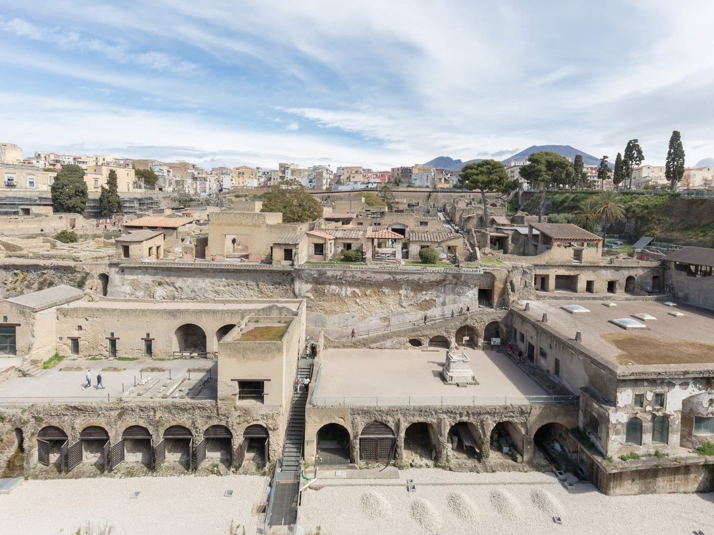 Herculaneum excavations from above, with the modern town behind